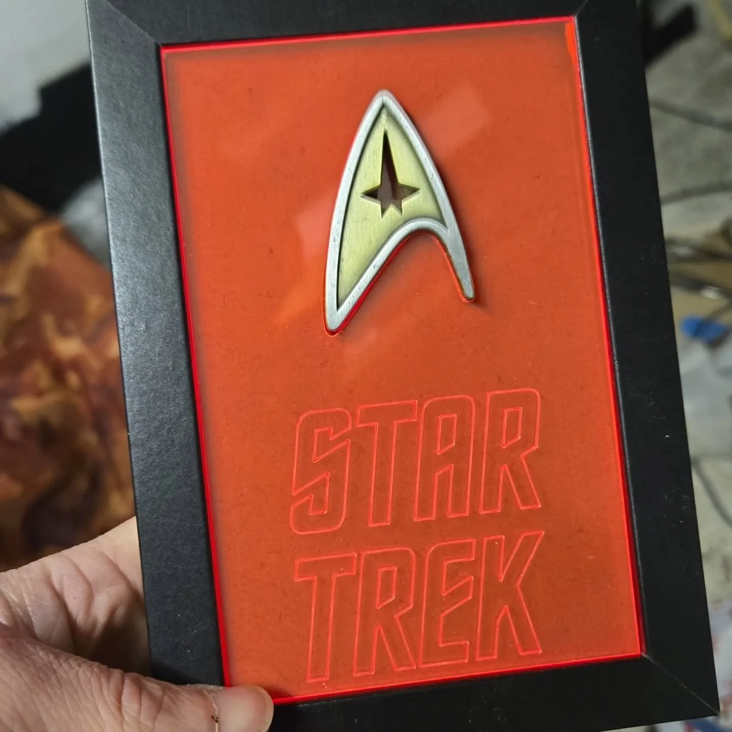 It's the small things in life.

- photo frame
- QMX badge
- 3mm florescent red acrylic