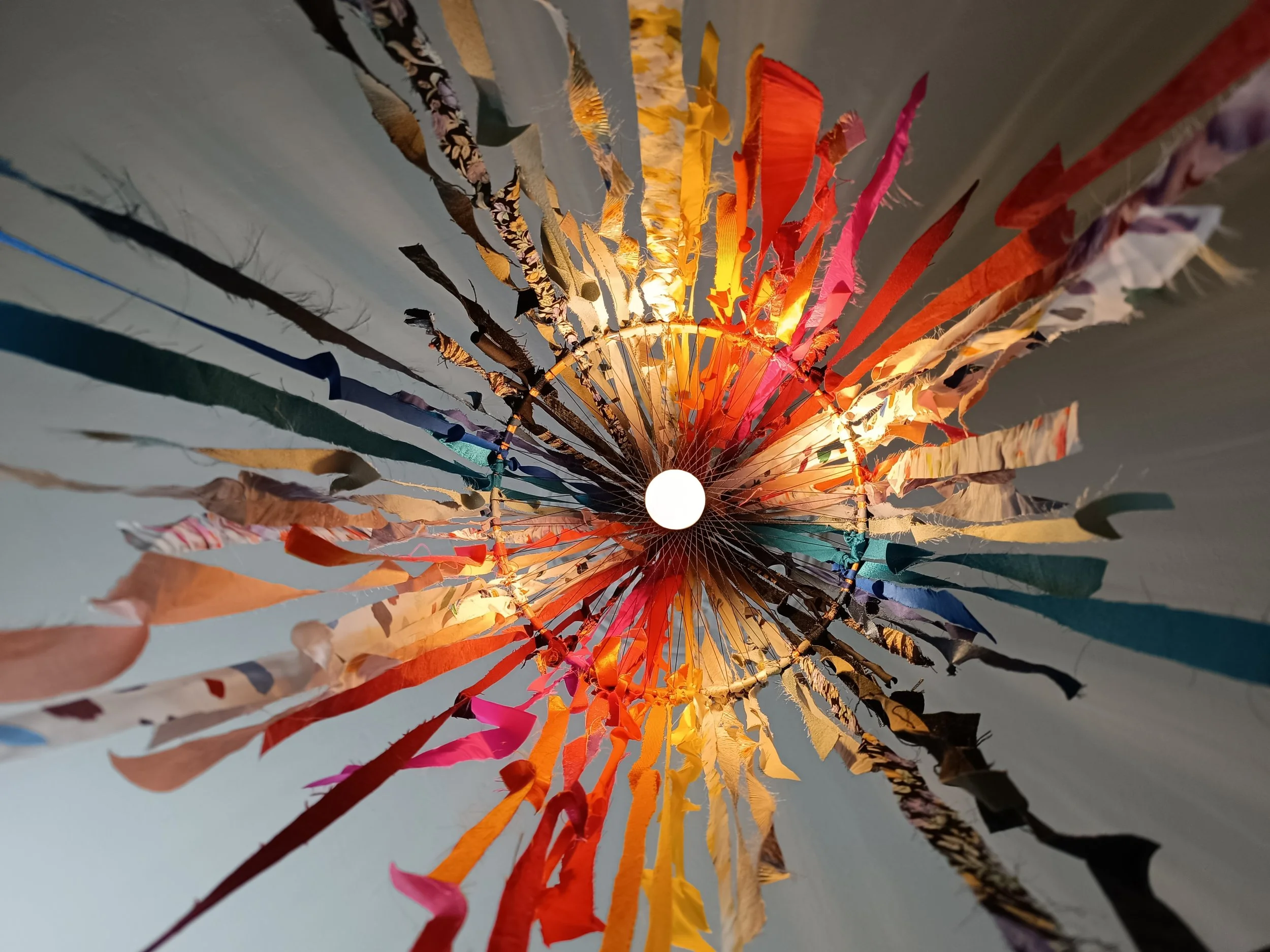 upcycling Lampenschirm aus bunten bändern