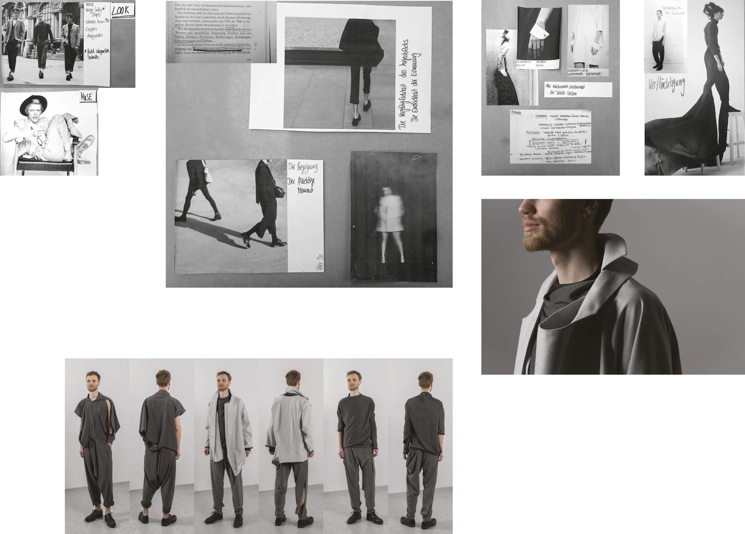 Line-Up der Kollektion 'Mnemosyne' kombiniert mit Moodboard zum Kollektionsthema.