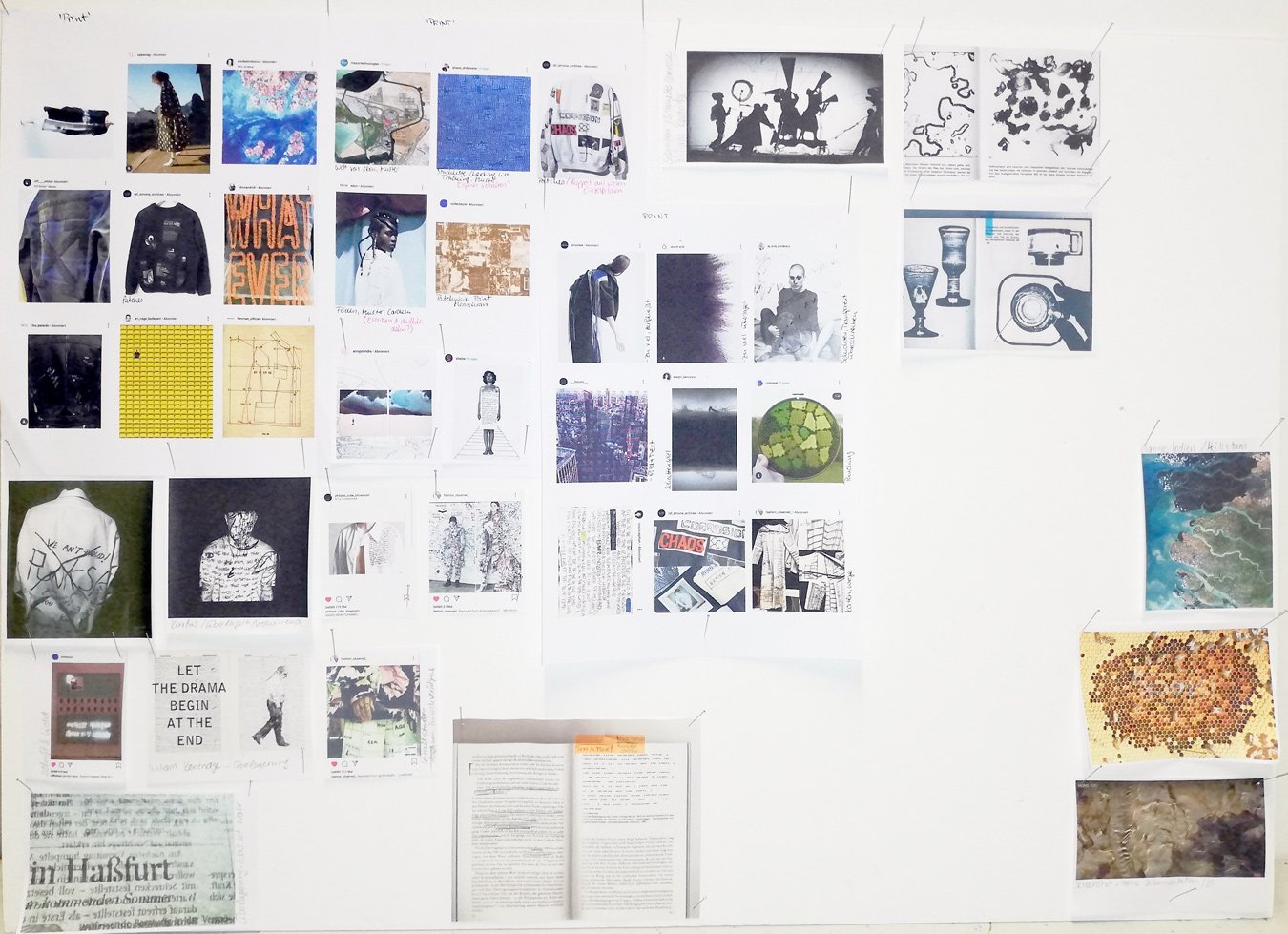 Sammlung von Inspirationsbildern für eine Modekollektion mit Fokus auf Printdesign