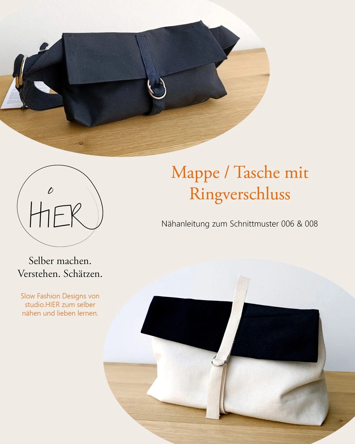 Schnittmuster Tasche / Mappe mit Ringverschluss