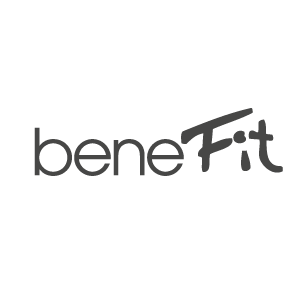 Logo mit dem Text 'beneFit' in schwarzer und grauer Schrift auf weißem Hintergrund.