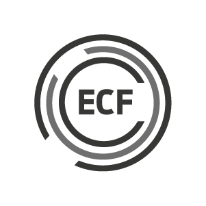 Kreisförmiges Logo mit der Aufschrift "ECF" in der Mitte, umgeben von stilisierten, halbkreisförmigen Linien.