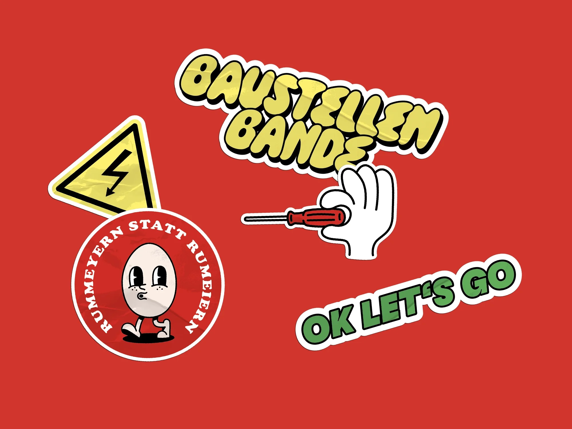 Sticker aus dem Azubimarketing auf  rotem Hintergrund.