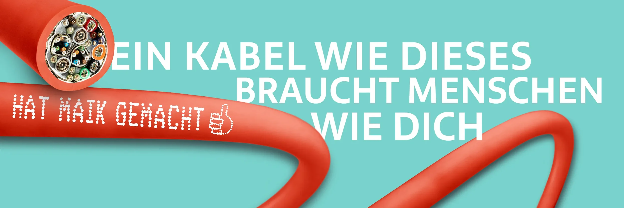 Ein Querschnitt eines Kabels mit mehreren farbigen Drähten gegen einen blauen Hintergrund, mit überlagerndem weißen Text in deutscher Sprache.