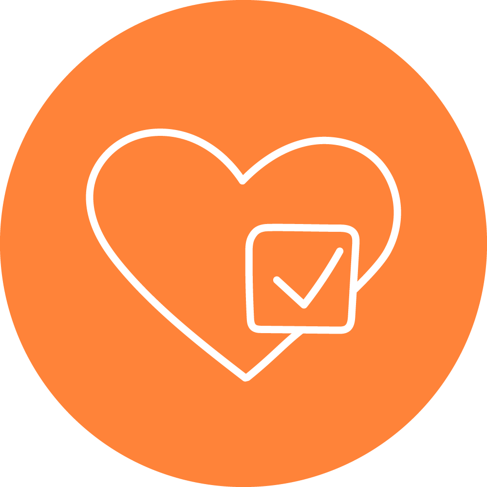 Ein Illustratives Icon eines Herzens mit einer Checkbox.