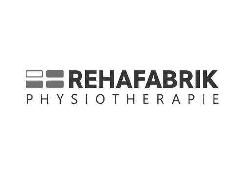 Logo von Rehafabrik Physiotherapie in Schwarz-Weiß.