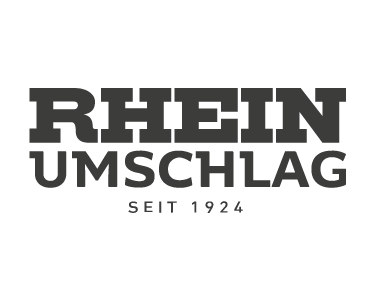 Logo mit Text 'Rhein Umschlag seit 1924' in Schwarz auf schwarzem Hintergrund.