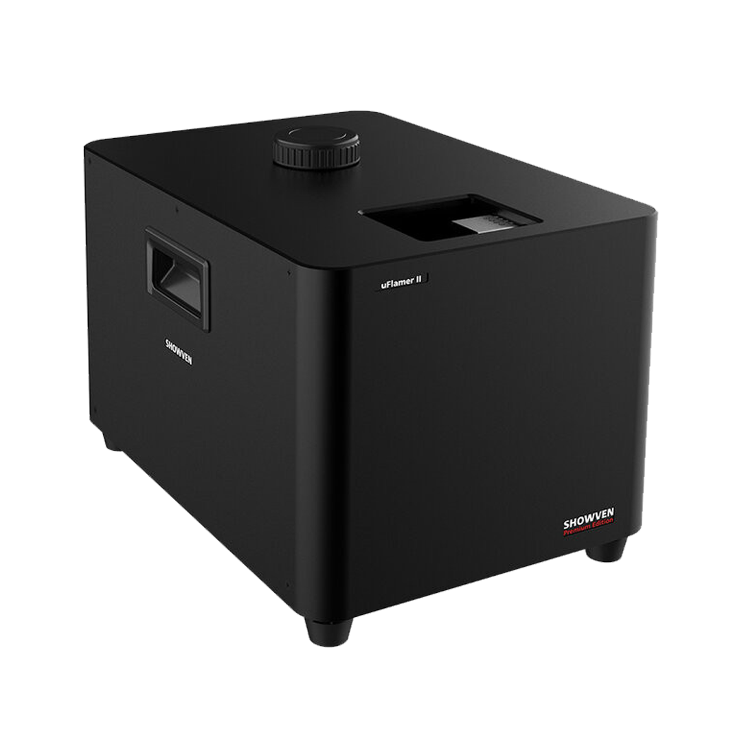 Black hot air popcorn popper machine with a control knob on top and a window on the front.