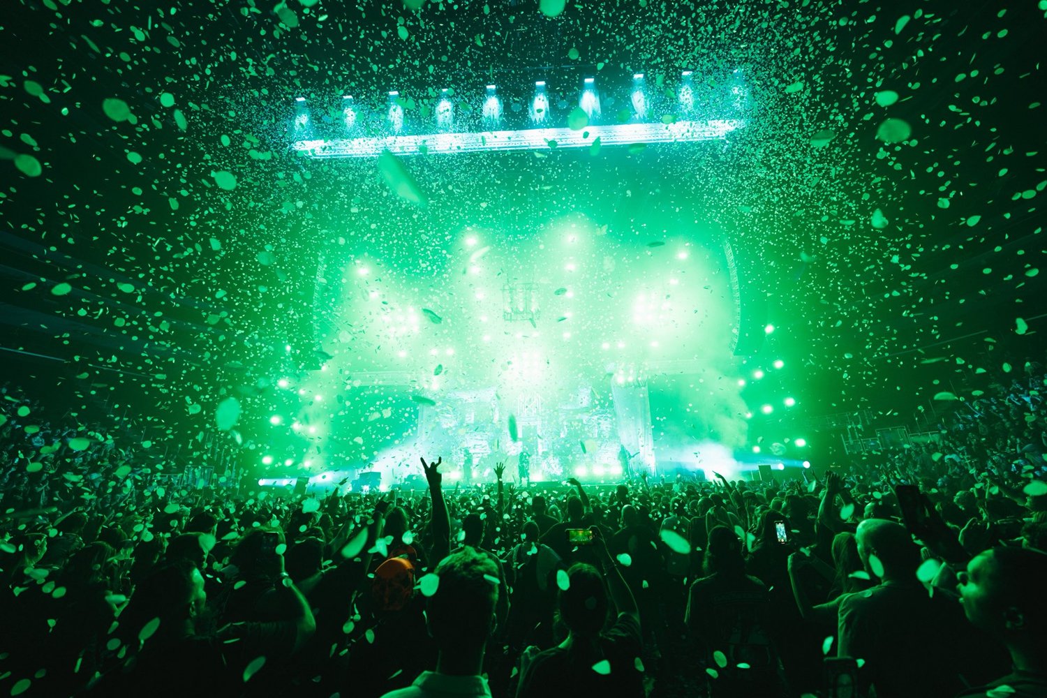 Concert crowd with LED lighting and confetti