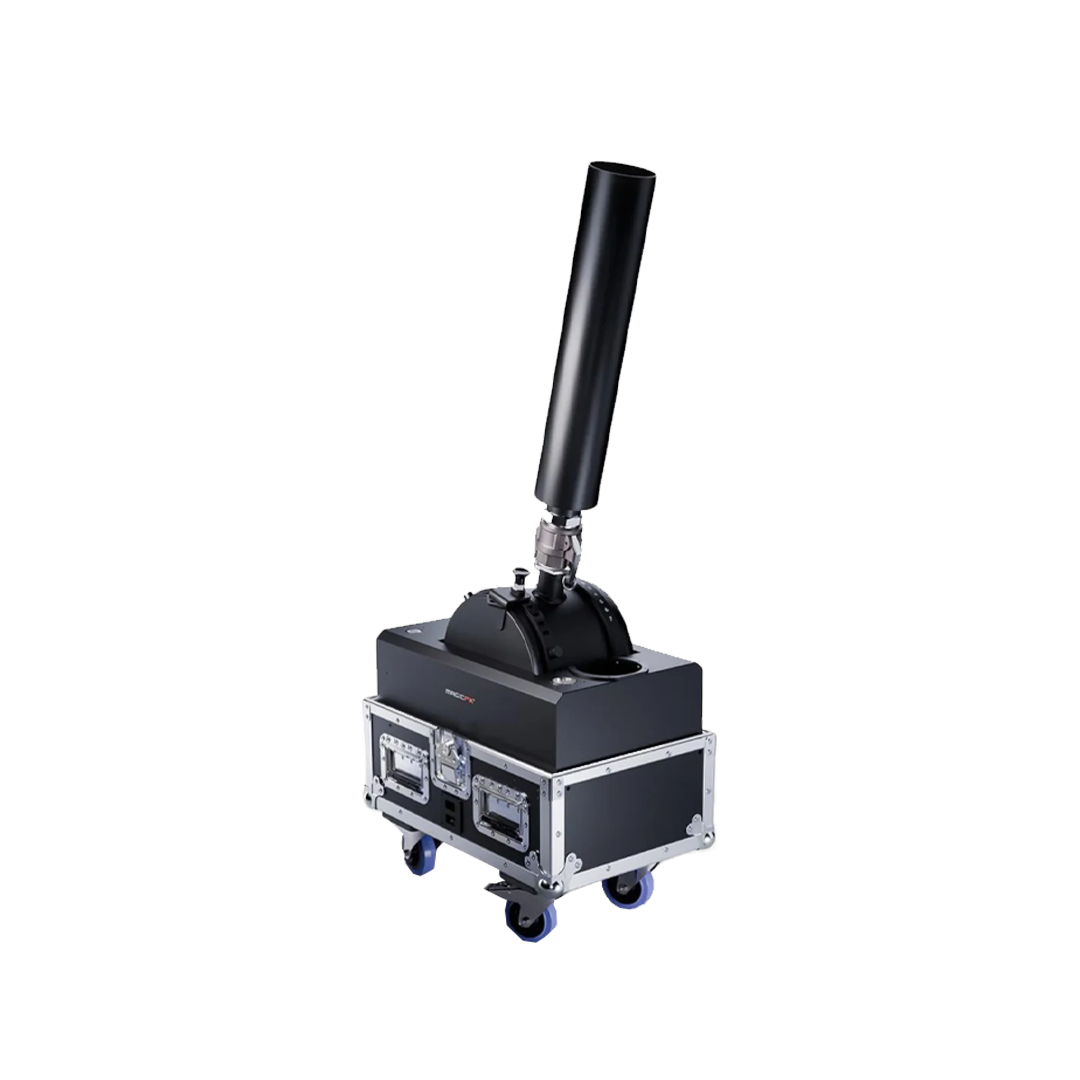 A robotic antenna mounted on a mobile base with wheels, equipped with a long black cylindrical dish for telecommunications or research purposes.