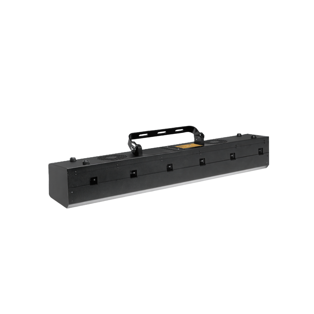 Long black stage or emergency light bar with handle and buttons on top