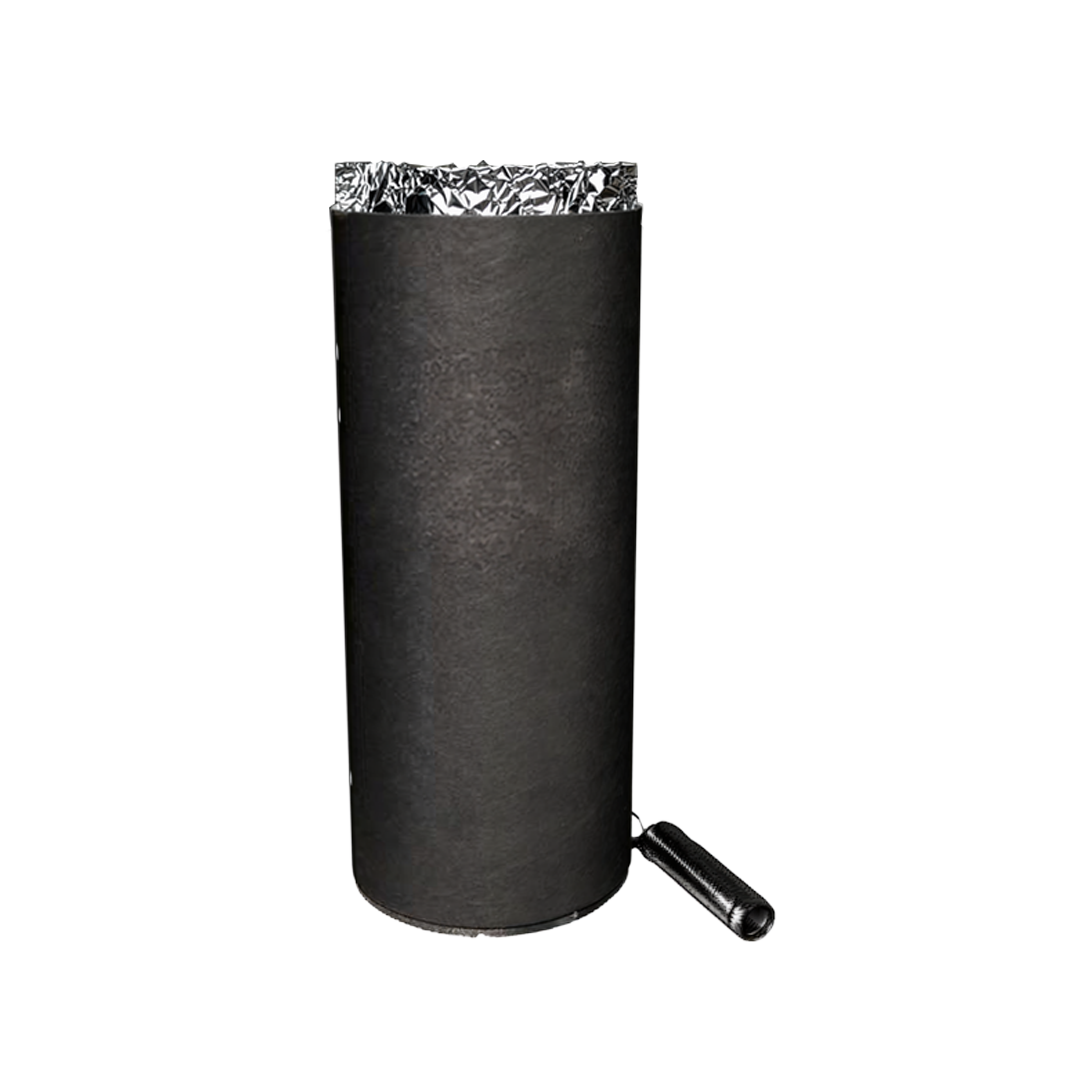 Black punching bag with silver top and chain, and a small black foot pedal at the bottom