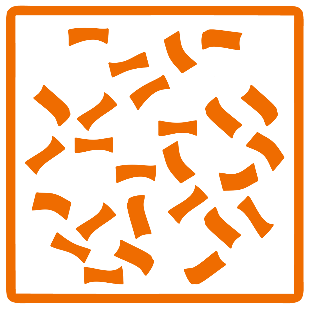 Black background with scattered orange and black rectangular shapes, enclosed in an orange border.