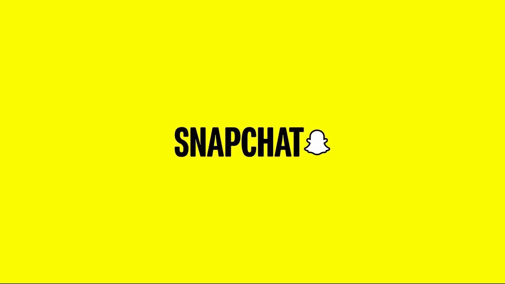 Bright yellow background with the word 'Snapchat' written in bold black letters and the Snapchat ghost logo next to it.