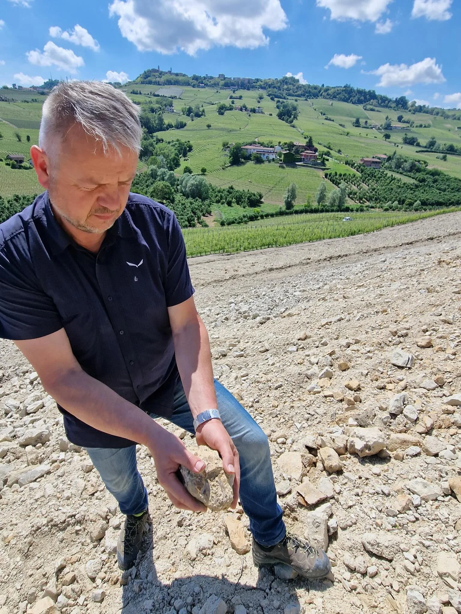 CIABOT BERTON - Marco Oberto has been a busy bee in his vineyards lately! He is currently replanting in his Bricco San Biagio vineyard and whilst doing so casually discovered a fish fossil nestled within the distinctive marl-based soils that characte