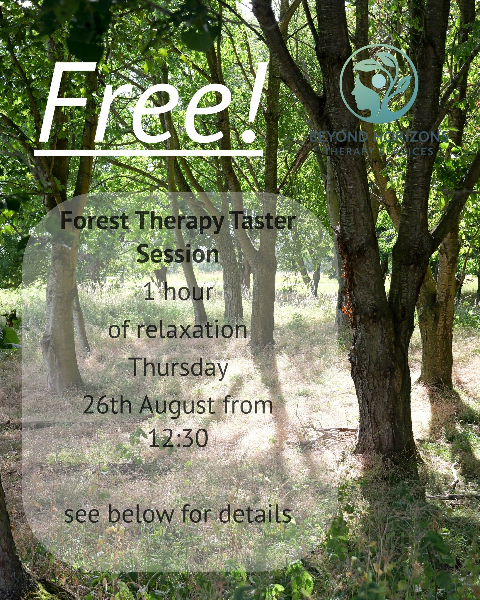 I have some places for tomorrow afternoons taster session.

Please contact me to book your place for an hour or so of guided mindfulness near Lynnsport.
After a quick intro into Forest Bathing (no swimwear required!) I'll invite you to awaken your se