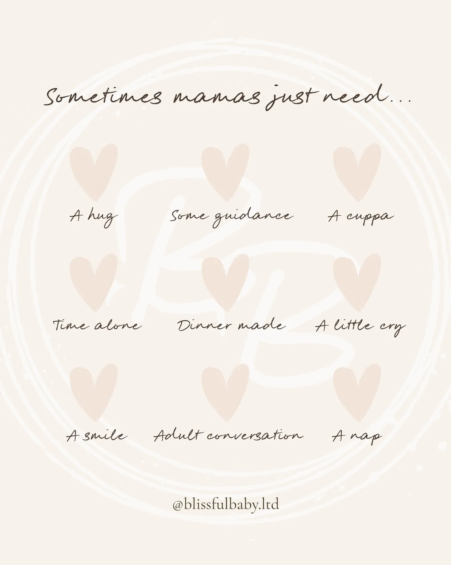 🤍 What a mama needs&hellip;

Sometimes it&rsquo;s a hug. Sometimes it&rsquo;s a hot cup of tea. A little guidance, a home-cooked meal, or even just a few quiet minutes alone.
A chance to cry, a smile from her little one, adult conversation that remi