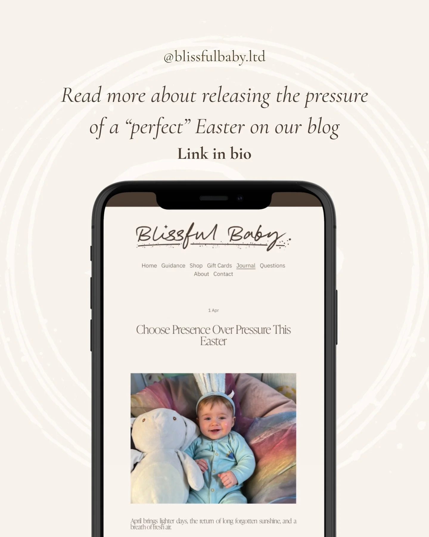 Choose presence over pressure this Easter 

Easter can feel full of expectations - perfect photos, cute outfits, magical egg hunts&hellip; and sometimes, being truly present gets lost.

Your baby doesn&rsquo;t need a perfect day, just you. 🤍

Go eas