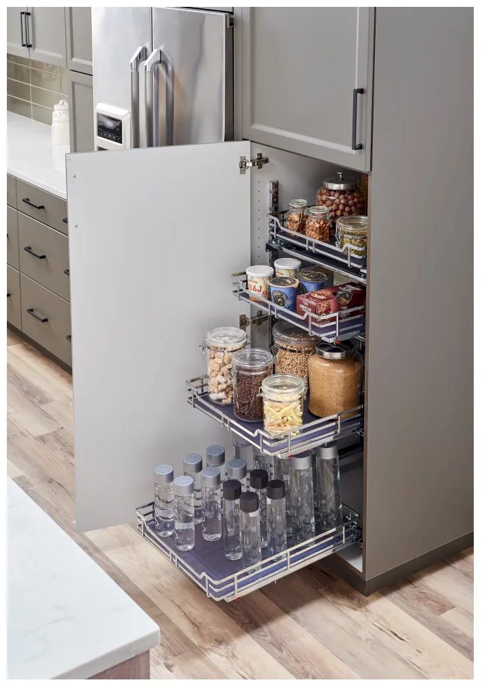 Make use of all the space in Deep pantry cabinets with pull-out shelves to make use of all available space