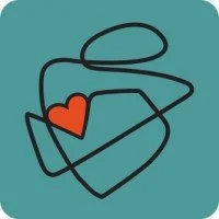 A black line drawing of a heart inside an envelope with a small red heart on the left side of the envelope, set against a teal background.