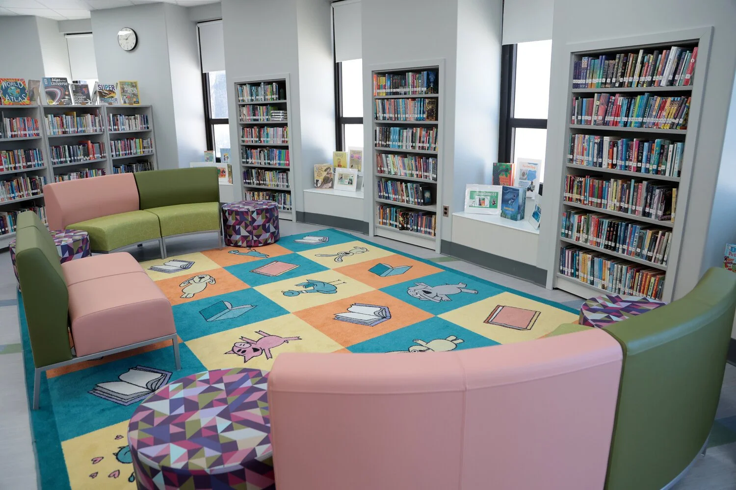   Shelves of books filled the revamped library, showcasing an updated, expanded collection.    
