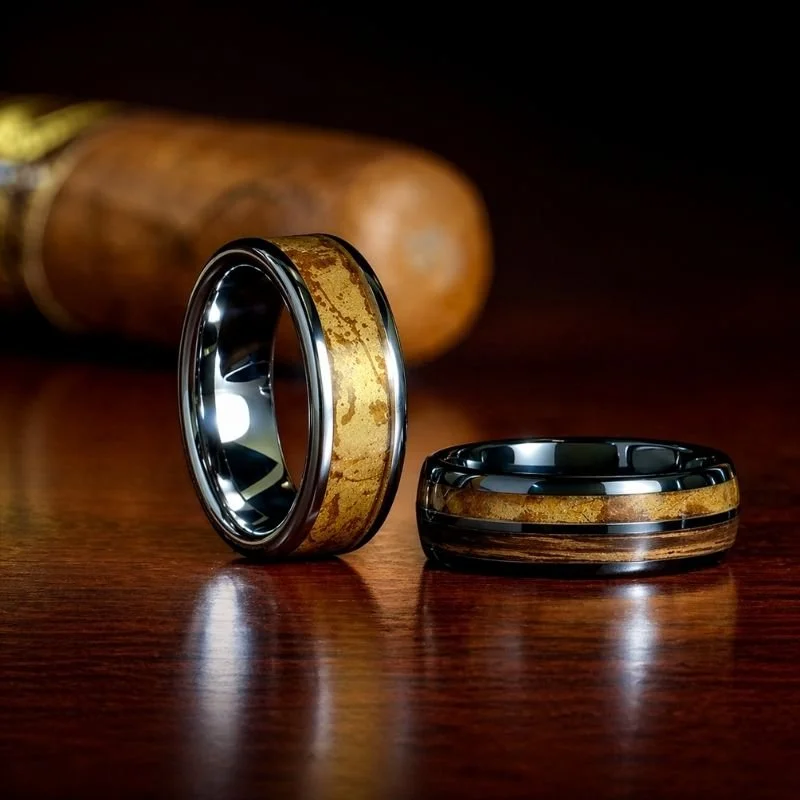 serinium cask cigar rings men's wood inlay whiskey style band