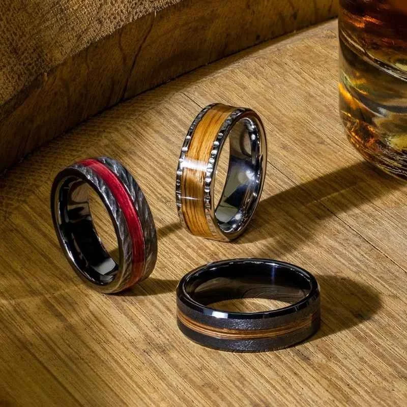serinium barrel aged rings wood inlay men's durable ring