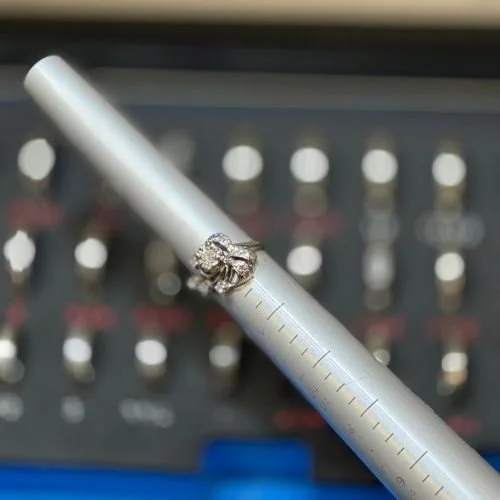 Engagement ring positioned on a ring sizing mandrel at Shipley’s Fine Jewelry