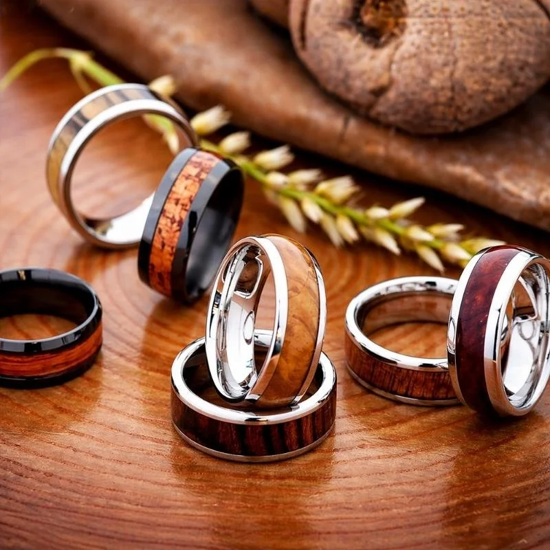 serinium exotic hardwood rings men's wood inlay durable band