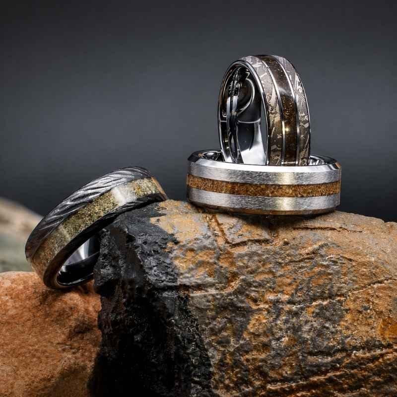 serinium jurassic rings men's stone inlay rugged durable band