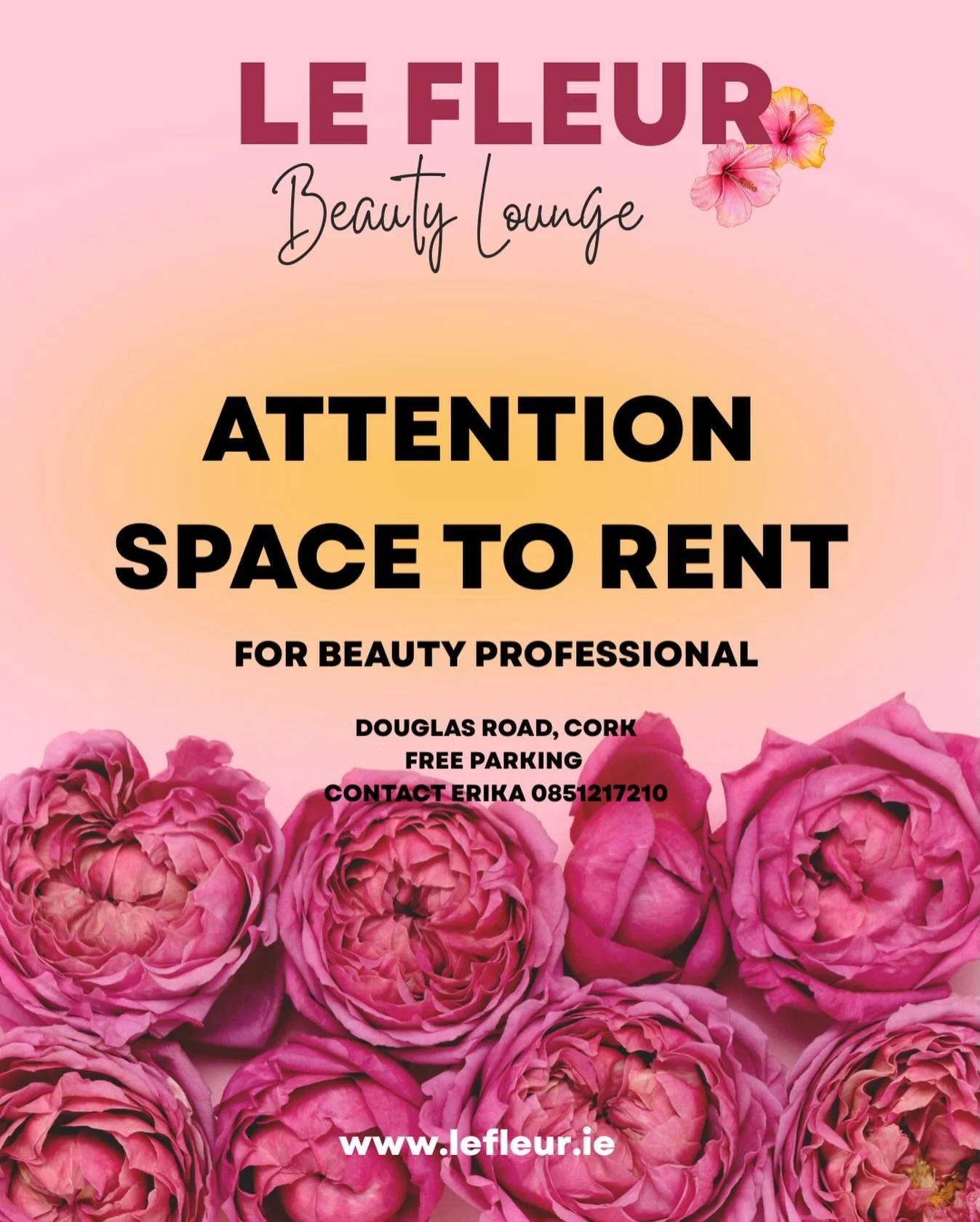 We are looking for a beauty professional to join our team at our beautiful salon at a very convenient location  on Douglas Road. Free parking just outside the door. Contact Erika 0851217210, looking forward hearing from you.💕