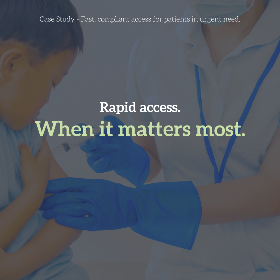 A child receiving a vaccination shot from a healthcare professional wearing blue gloves in a clinic. The background includes a medical staff member with a stethoscope and a mask.