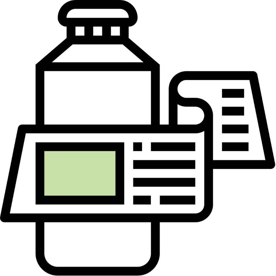 Outline drawing of a blood glucose meter with a small screen and buttons, and a test strip inserted into the device.