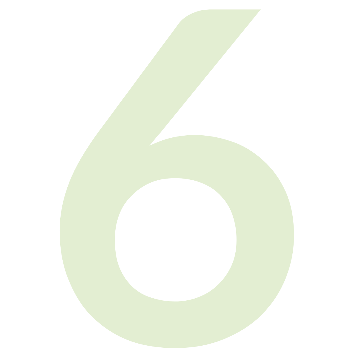 Large light green number six on a black background.