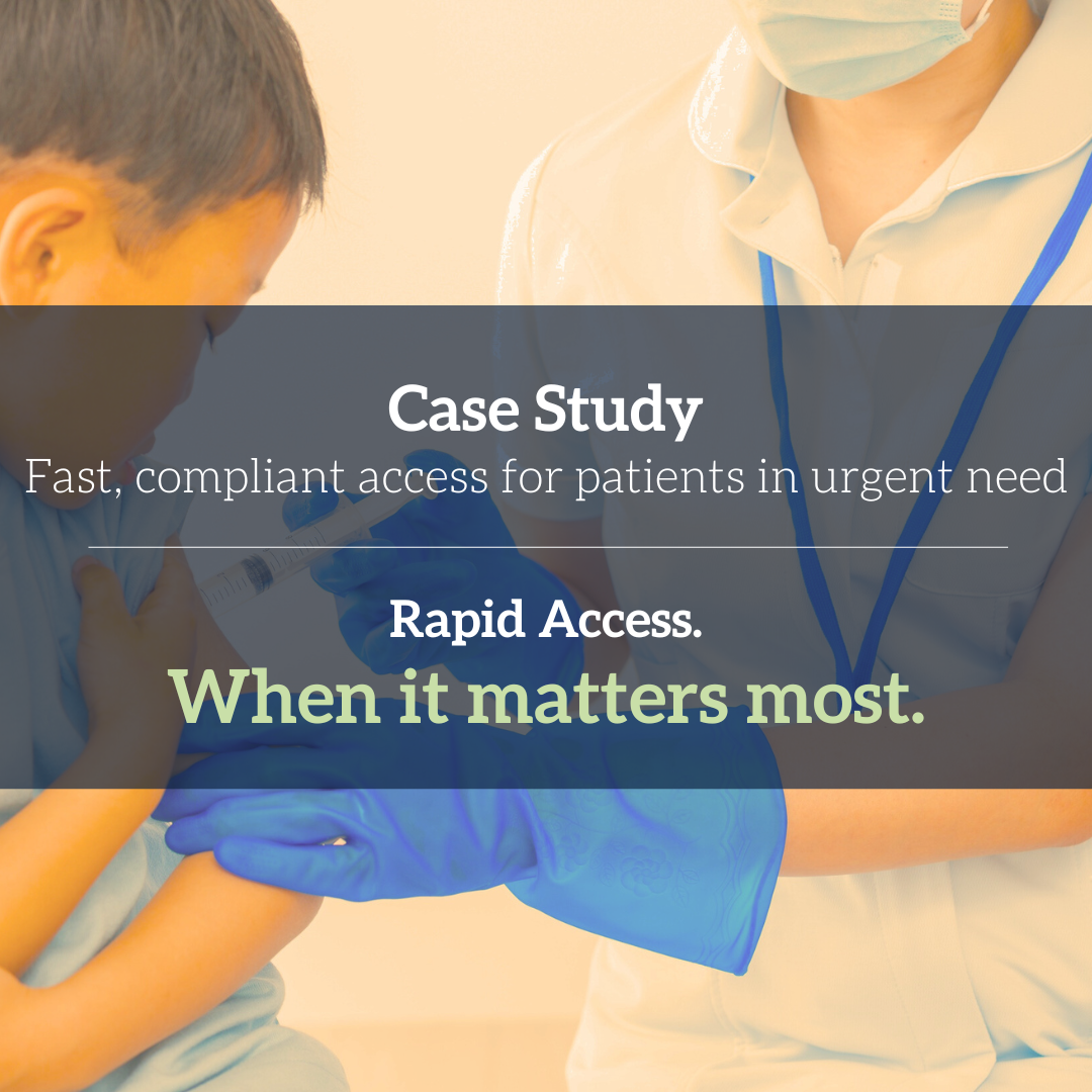 A medical professional in a white uniform and face mask giving a vaccination to a young child, with the child's arm being held by the professional wearing blue gloves.