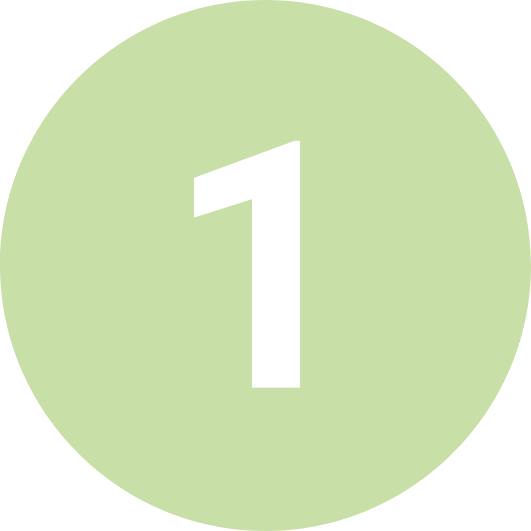 A circular graphic with a light green background and the black number '1' in the center.