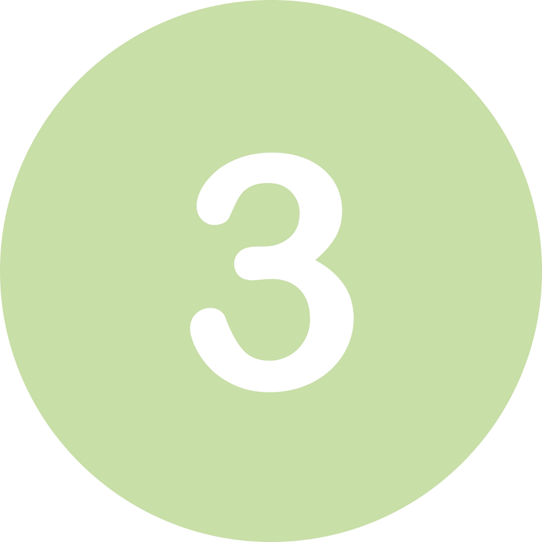 Green circular background with black number three in the center.