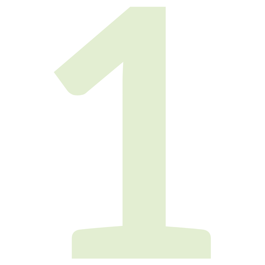 Large light green number one on a black background.