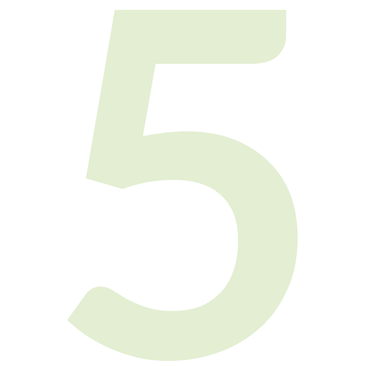 Large pale green number five on a black background.