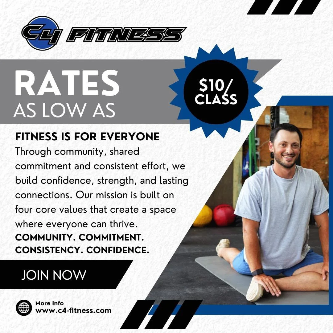 At C4 Fitness, we&rsquo;ve created an experience that you have to see for yourself! We have memberships starting at just $10 per class! 

Learn more at www.c4-fitness.com
