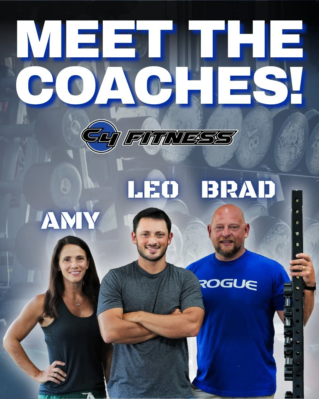 Meet the C4 Fitness coaches! 
Amy, Leo &amp; Brad Chesley. Tyler, TX&rsquo;s home for functional fitness with personalized coaching. From Foundations to Move and Forge, we cue, scale, and help you meet your goals. Ready to start? Visit our website to