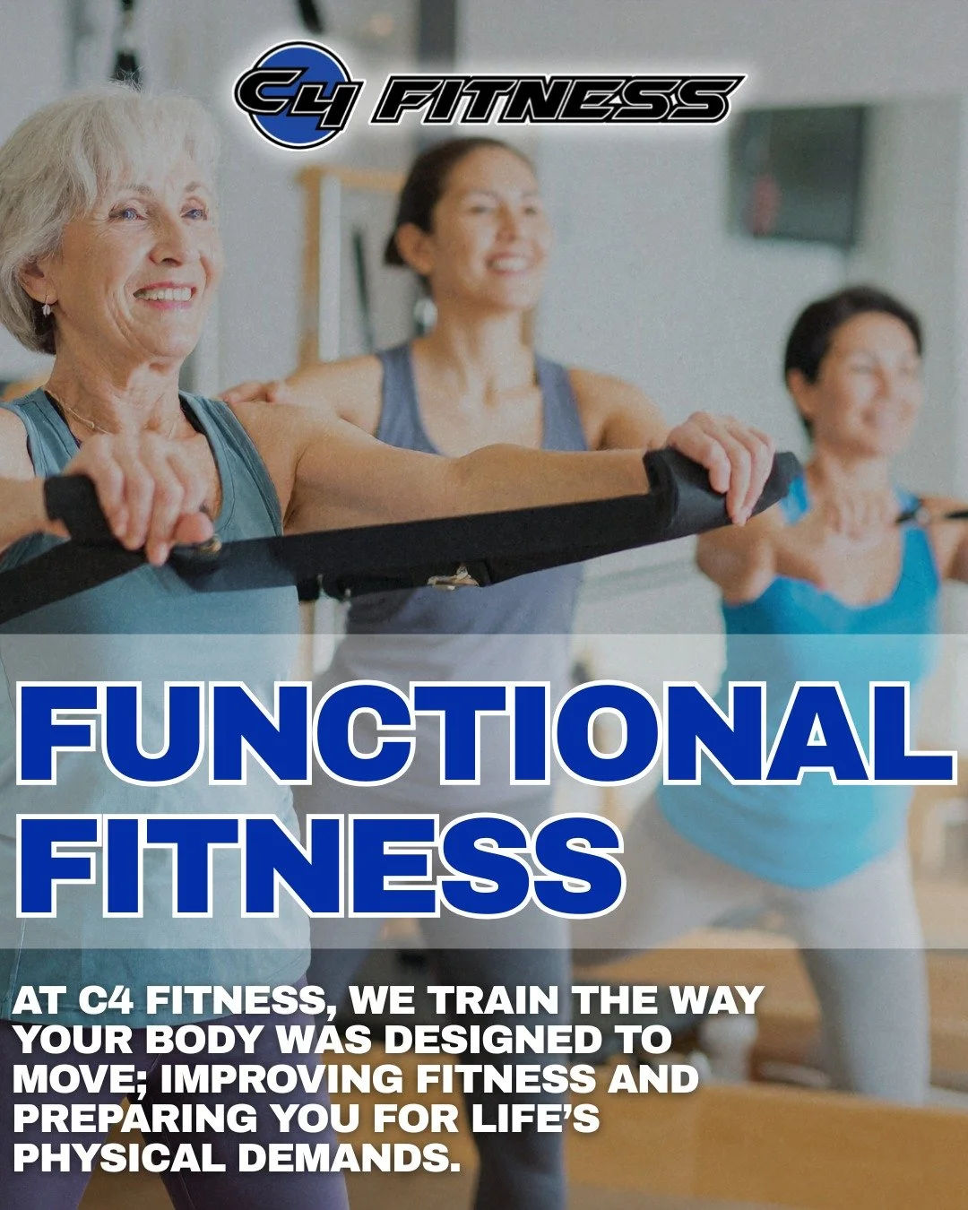 Workouts built from everyday movements, coached for everybody. Start with Foundations to learn the basics, build strength in Forge, and boost conditioning in Move: all scalable, all coached. Find your crew at C4 Fitness and sign up on our website tod