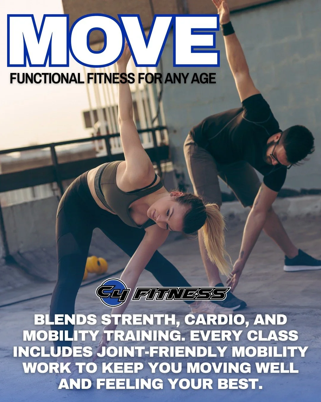Move is our feel-good training class, blending strength, cardio, and joint-friendly mobility so you move well and feel your best. Coached and scalable for any age and fitness level. Tyler, TX- visit our website to book a Move class today.

#C4Fitness
