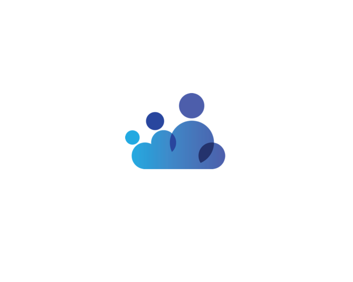 Abstract cloud icon made of overlapping blue circles on a white background.
