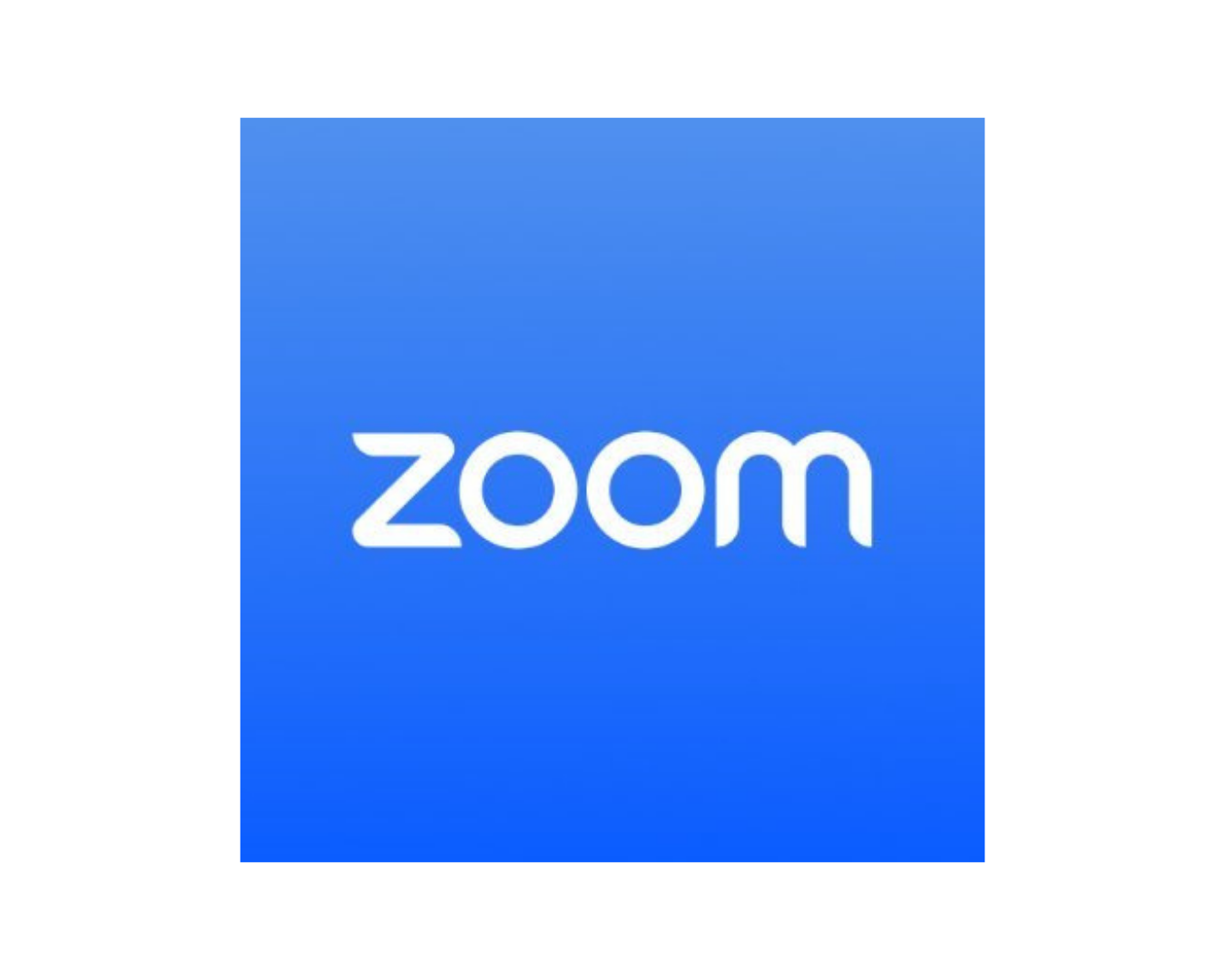 Zoom app logo with white text on a blue gradient background.