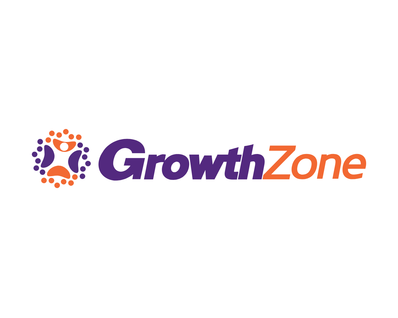 Logo with stylized abstract human figure in orange and purple dots, next to the text 'GrowthZone' with 'Growth' in purple and 'Zone' in orange.