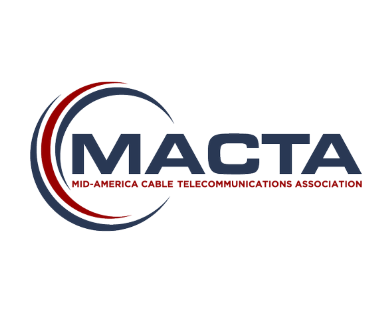 Logo of MID-AMERICA CABLE TELECOMMUNICATIONS ASSOCIATION with stylized crescent shapes in red and navy blue and the acronym MACTA