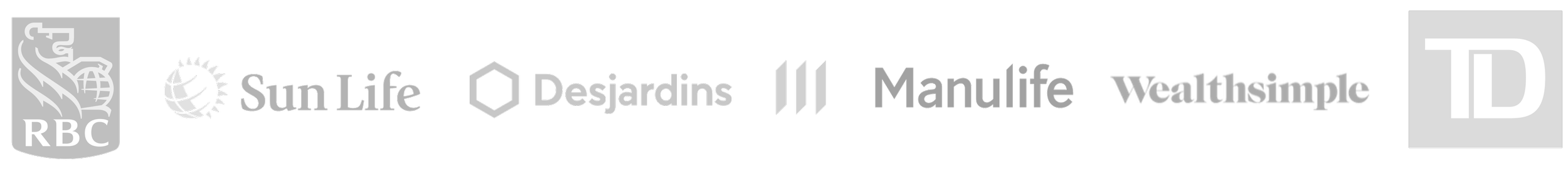 Logos of various financial and insurance companies, including RBC, Sun Life, Desjardins, Manulife, Wealthsimple, and TD Bank