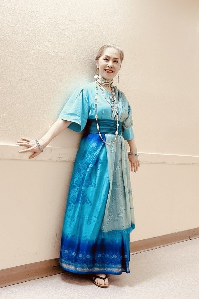 Nana Morimoto backstage in costume for an opera performance